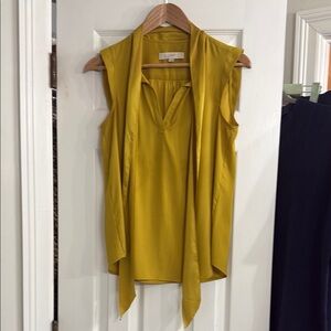 LOFT Yellow Sleeveless Asymmetrical Tie Front Blouse